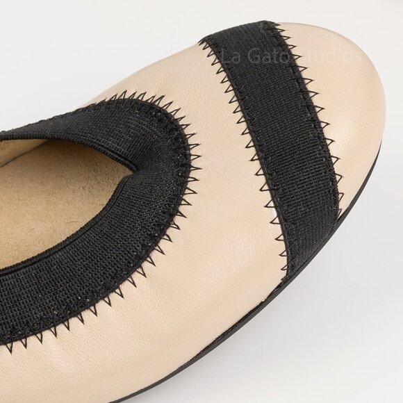 STUART WEITZMAN Giveable Leather Ballet Flats Cream & Black Size 6 M - Picture 3 of 11